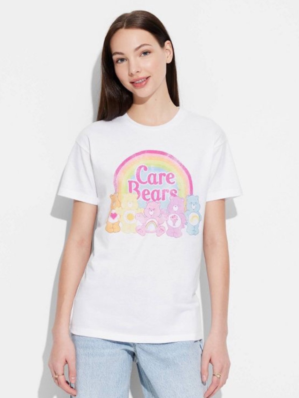 Care Bears White Tee with Multicolor Rainbow & Bears